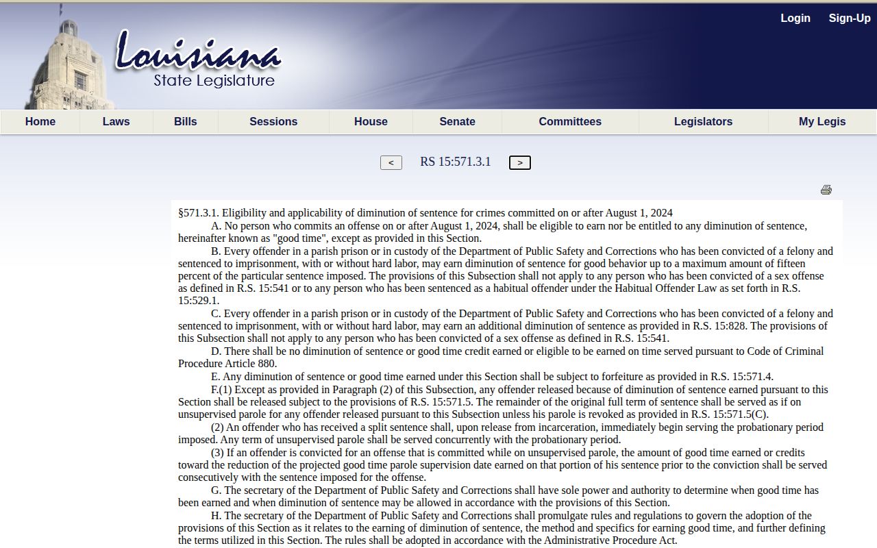 Louisiana good-time statute for West Carroll Parish projected release dates