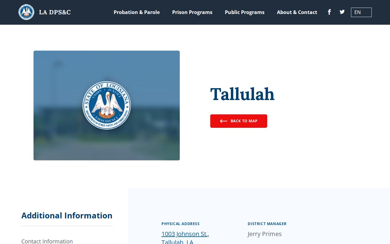 Tallulah office for West Carroll Parish probation and parole supervision